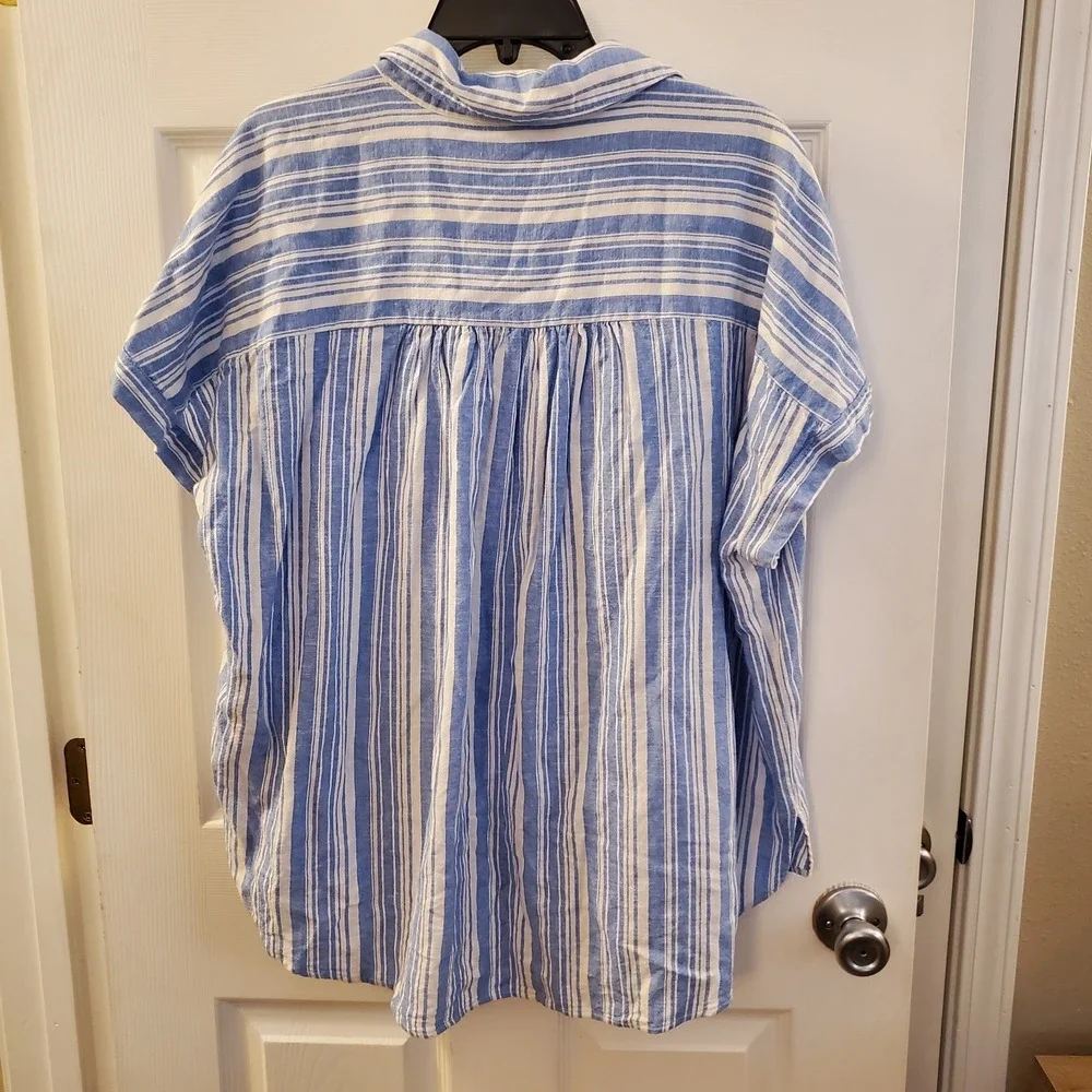 Lane‎ Bryant sz 16 Linen blend Popover Top short slv stripes beach resort summer